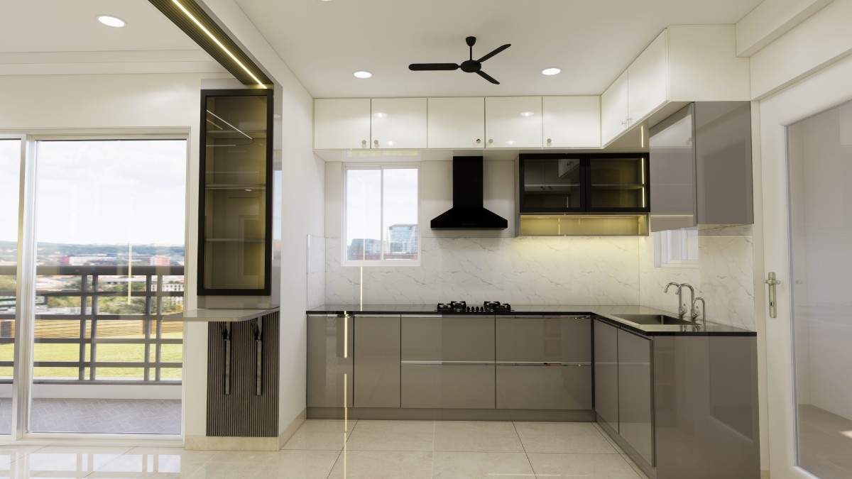 U shape modular kitchen interiors in Warangal home