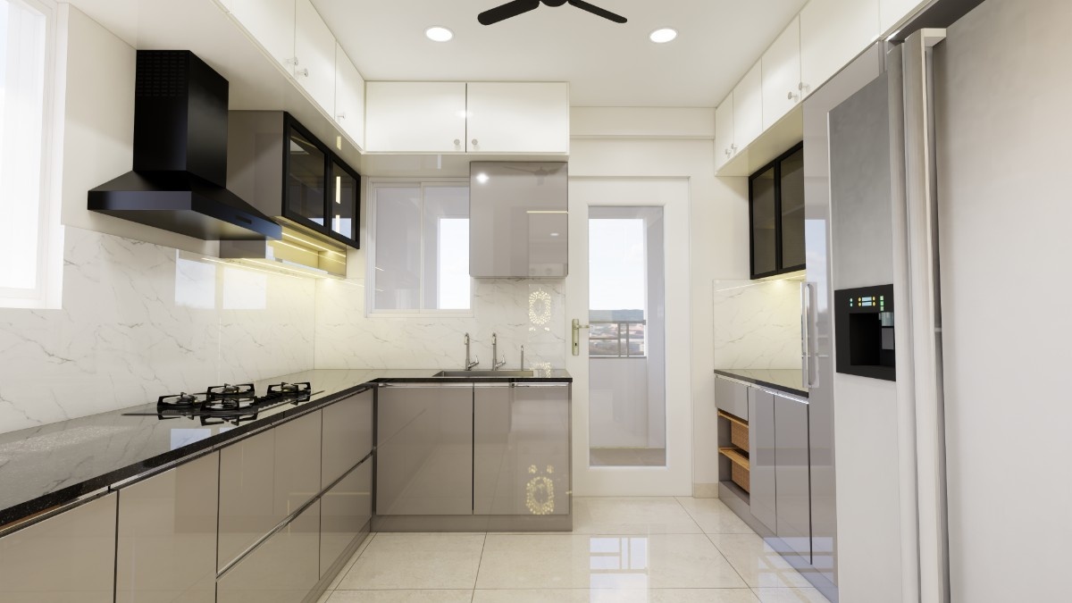 Customized modular kitchen interiors in Warangal home